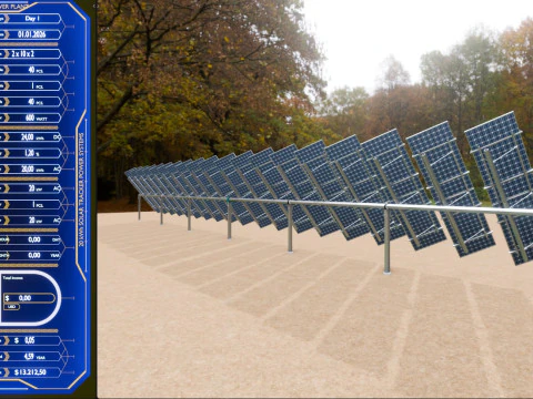 &Ccedil;ift Eksenli Solar Tracker Masası 2x10x2-0-55 ve 25 Derece 3D Model