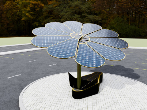 Dual Axis Daisy With Solar Tracking System-10 Wings-5-5 kW Modelo 3D