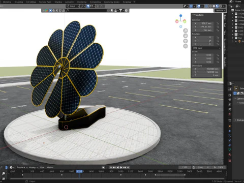 Marguerite &agrave; deux axes avec syst&egrave;me de suivi solaire-10 ailes-5-5 kW Modèle 3D