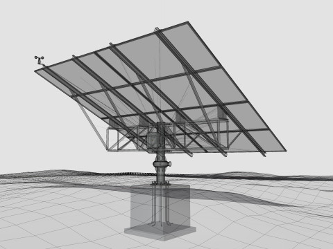 Solar Tracker Pole-2x4 Panel Layout-SOLAR-SIM V01 Model 3D