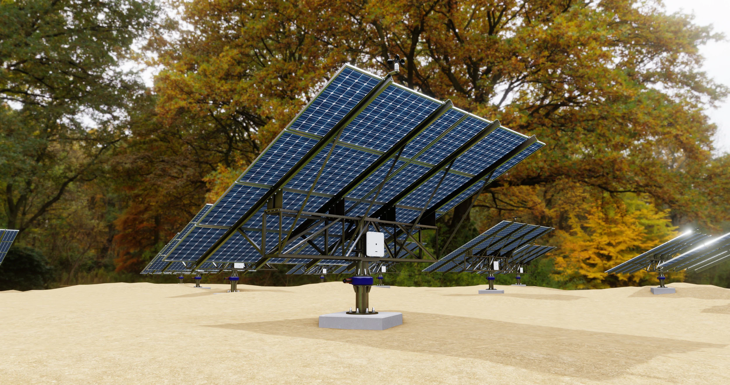48 kW Solar Tracker Pole-2x4 Panel Layout-SOLAR-SIM V01 3D Model .c4d .max .obj .3ds .fbx .stl .blend 