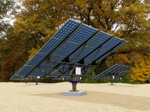 48 kW Solar Tracker Pole-2x4 Paneelindeling-SOLAR-SIM V01 3D Model
