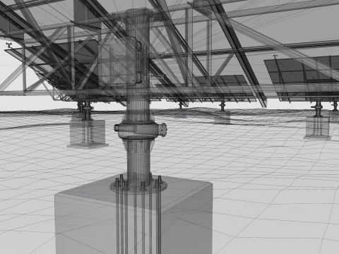 48 kW Solar Tracker Pole-2x4 Panel Layout-SOLAR-SIM V01 3D Model