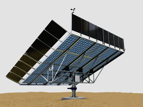 Solar Tracker Pole-2x4 Panel Layout-SOLAR-SIM V01-Mirror Supported 3D Model