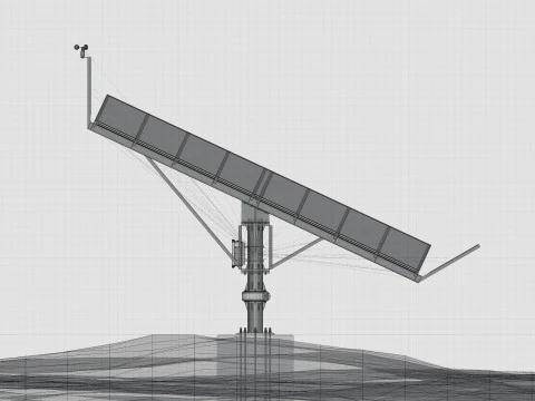 Solar Tracker Pole-2x4 Panel Layout-SOLAR-SIM V01-Mirror Supported 3D Model