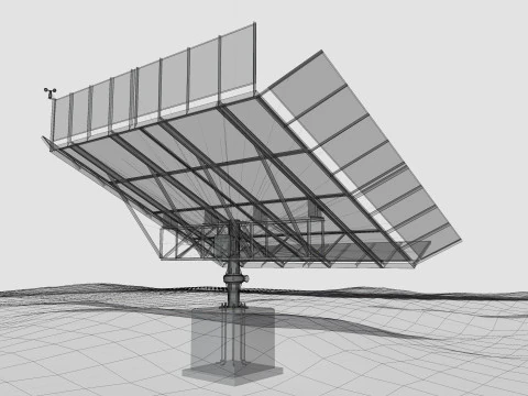 Solar Tracker Pole-2x4 Panel Layout-SOLAR-SIM V01-Mirror Supported 3D Model