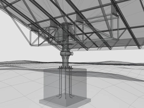 Solar Tracker Pole-2x4 Panel Layout-SOLAR-SIM V01-Mirror Supported 3D Model