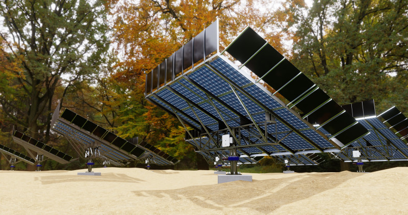 48 kW Solar Tracker-2x4 Panel Layout-SOLAR-SIM V01-Mirror Supported 3D Model .c4d .max .obj .3ds .fbx .stl .blend