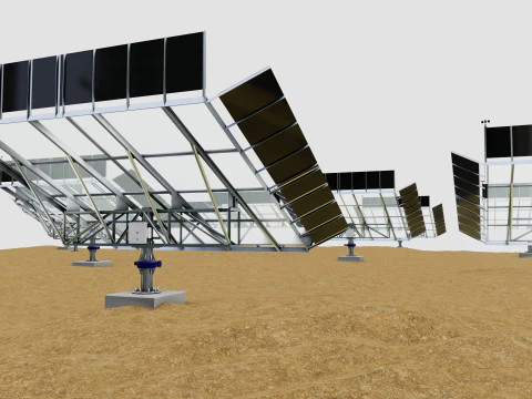 48 kW Solar Tracker-2x4 Panel D&uuml;zeni-SOLAR-SIM V01-Ayna Destekli 3D Model