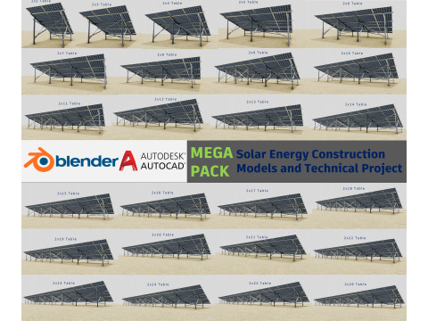 Mega Pack Solar Energy Construction Models and Technical Projects 3Dモデル