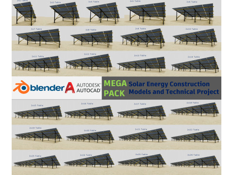 Mega Pack Solar Energy Construction Models and Technical Projects 3Dモデル