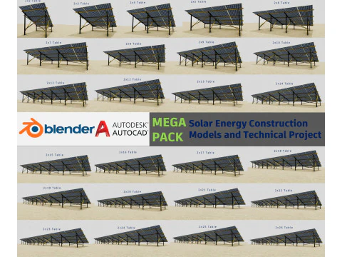 Mega Pack Solar Energy Construction Models and Technical Projects 3D Model