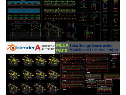 Mega Pack Solar Energy Construction Models and Technical Projects 3Dモデル