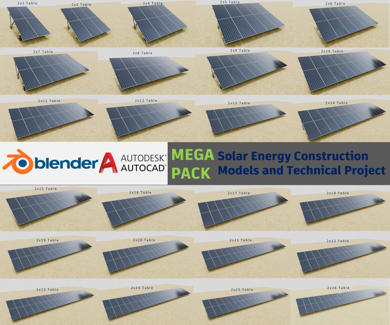 Mega Pack Solar Energy Construction Models and Technical Projects 3Dモデル .c4d .max .obj .3ds .fbx .stl .blend