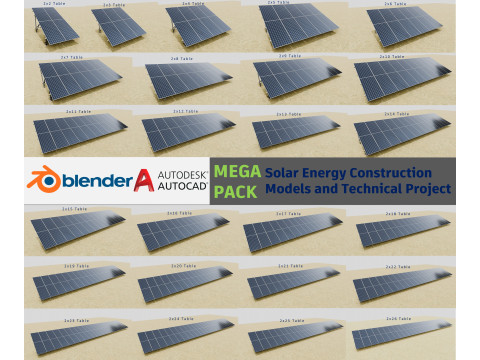Mega Pack Solar Energy Construction Models and Technical Projects Modelo 3D
