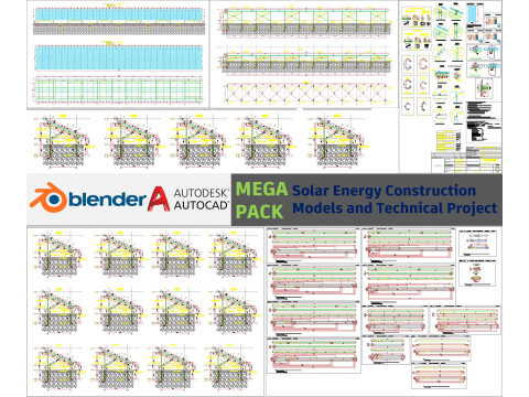 Mega Pack Solar Energy Construction Models and Technical Projects 3Dモデル