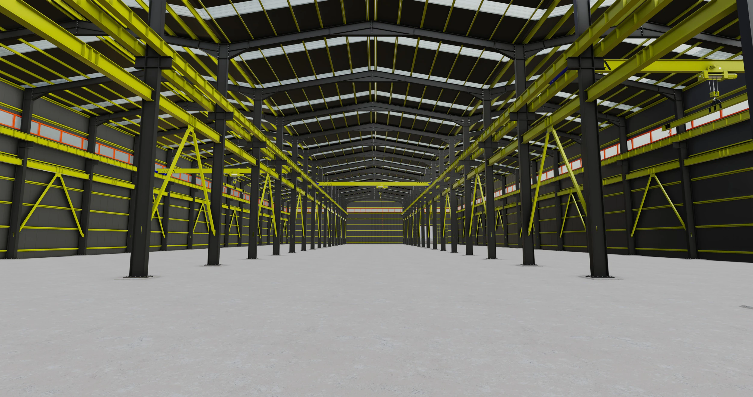 Steel Structure Warehouse-54mtx119mt 3D Model .c4d .max .obj .3ds .fbx .stl .blend 