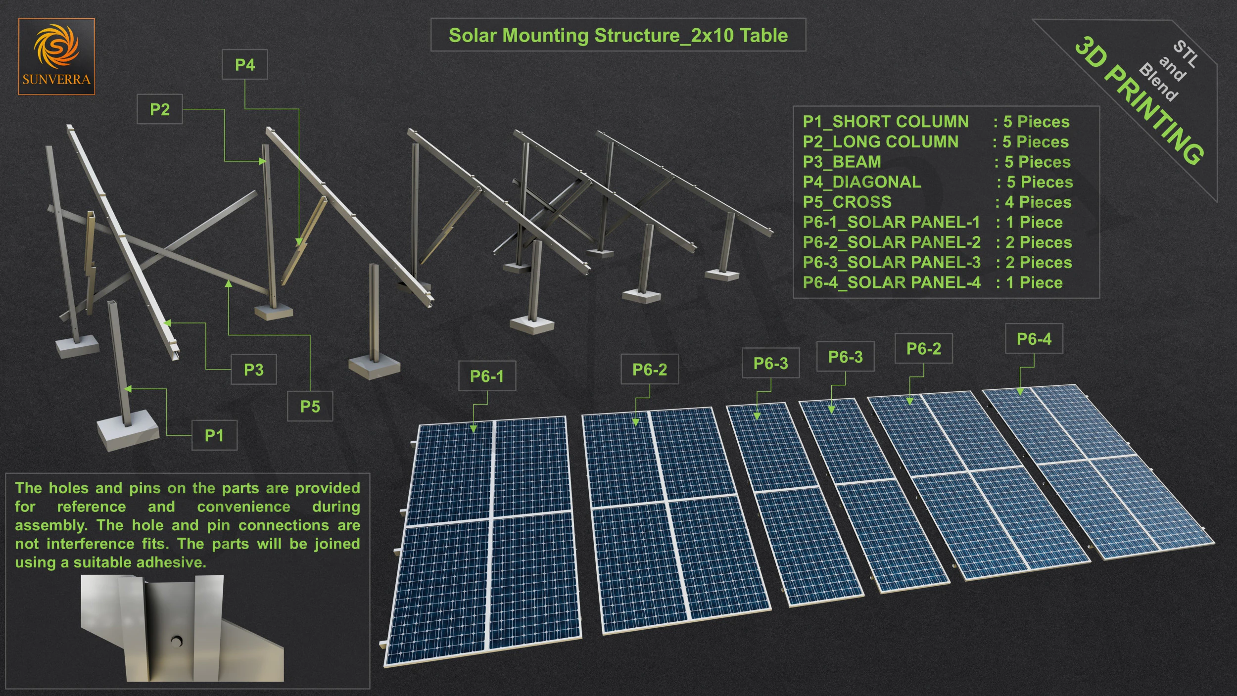 3D Printing-Solar Mounting Structure 2x10 Table 3D Print Model .c4d .max .obj .3ds .fbx .stl .blend 