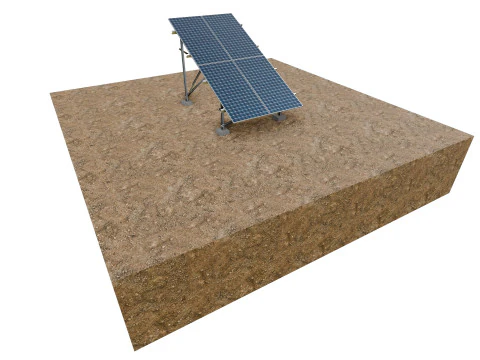 Pain&eacute;is solares montados no solo Lowpoly - 2 fileiras de m&oacute;dulos fotovoltaicos Modelo 3D