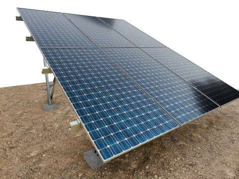 Lowpoly Ground Mounted Solar Panels-3 Rows of PV Modules 3D Model