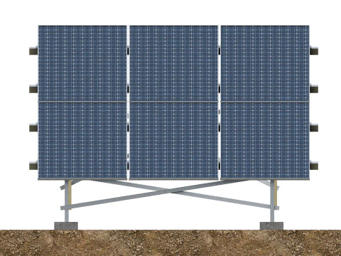 Lowpoly Ground Mounted Solar Panels-3 Rows of PV Modules 3D Model