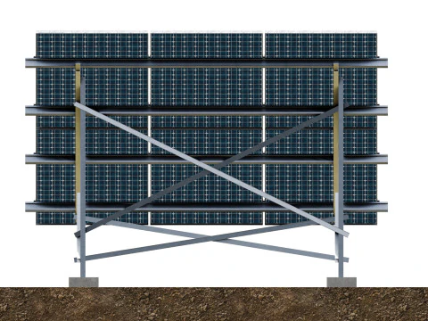 Lowpoly Ground Mounted Solar Panels-3 Rows of PV Modules 3D Model