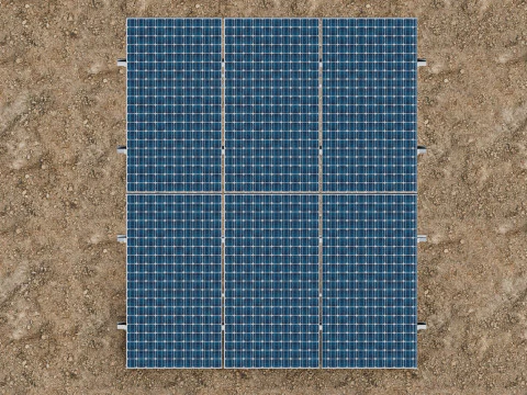 Lowpoly Ground Mounted Solar Panels-3 Rows of PV Modules 3D Model