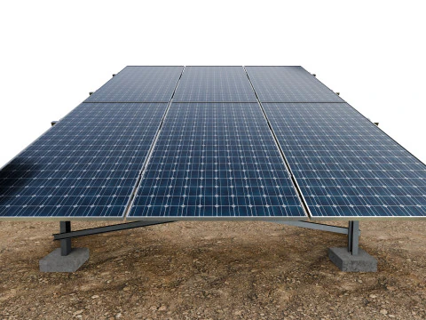 Lowpoly Ground Mounted Solar Panels-3 Rows of PV Modules 3D Model