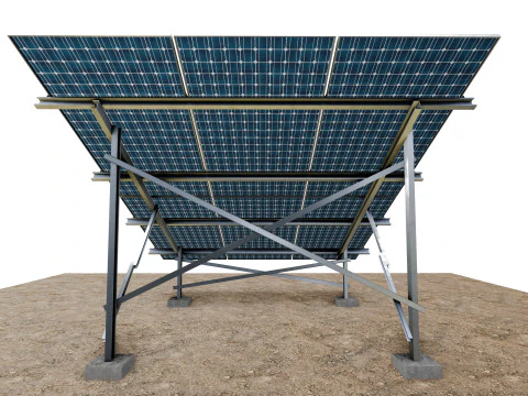 Lowpoly Ground Mounted Solar Panels-3 Rows of PV Modules 3D Model