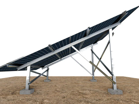 Lowpoly Ground Mounted Solar Panels-3 Rows of PV Modules 3D Model