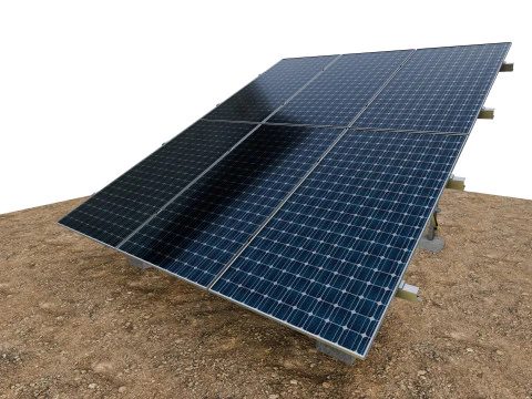 Lowpoly Ground Mounted Solar Panels-3 Rows of PV Modules 3D Model