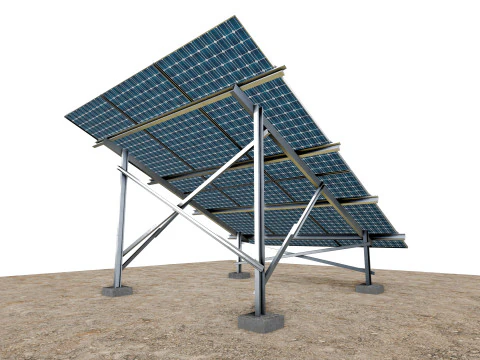 Lowpoly Ground Mounted Solar Panels-3 Rows of PV Modules 3D Model