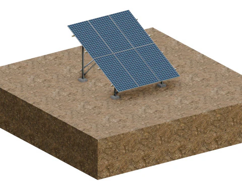 Lowpoly Ground Mounted Solar Panels-3 Rows of PV Modules 3D Model
