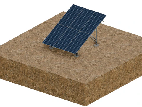 Lowpoly Ground Mounted Solar Panels-3 Rows of PV Modules 3D Model