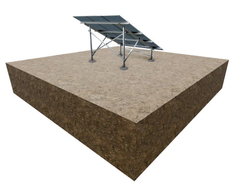 Lowpoly Ground Mounted Solar Panels-3 Rows of PV Modules 3D Model