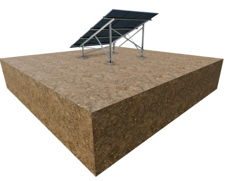 Lowpoly Ground Mounted Solar Panels-3 Rows of PV Modules 3D Model