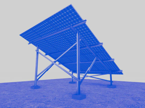 Lowpoly Ground Mounted Solar Panels-3 Rows of PV Modules 3D Model