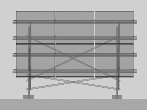 Lowpoly Ground Mounted Solar Panels-3 Rows of PV Modules 3D Model
