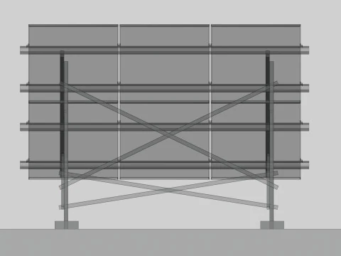 Lowpoly Ground Mounted Solar Panels-3 Rows of PV Modules 3D Model