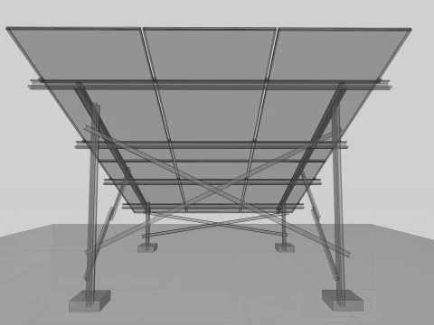 Lowpoly Ground Mounted Solar Panels-3 Rows of PV Modules 3D Model