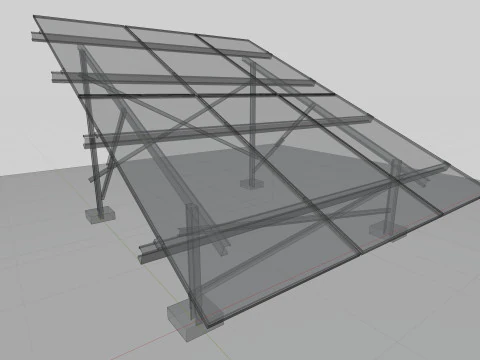 Lowpoly Ground Mounted Solar Panels-3 Rows of PV Modules 3D Model