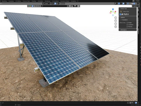 Lowpoly Ground Mounted Solar Panels-3 Rows of PV Modules 3D Model