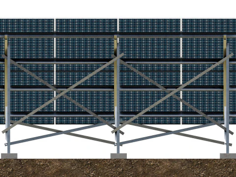 Lowpoly Ground Mounted Solar Panels-4 Rows of PV Modules 3D Model