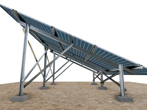 Lowpoly Ground Mounted Solar Panels-4 Rows of PV Modules 3D Model