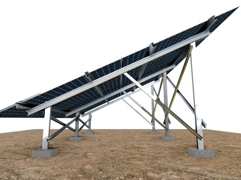 Lowpoly Ground Mounted Solar Panels-4 Rows of PV Modules 3D Model