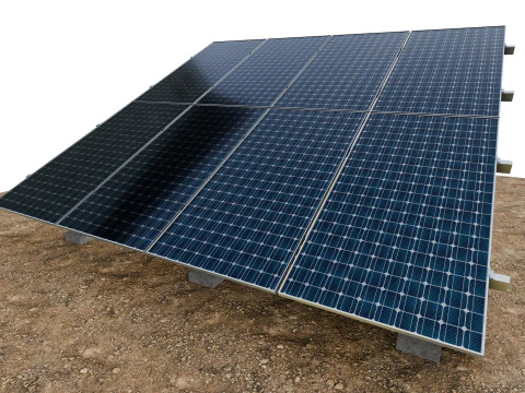 Lowpoly Ground Mounted Solar Panels-4 Rows of PV Modules 3D Model