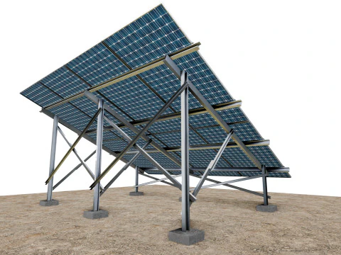 Lowpoly Ground Mounted Solar Panels-4 Rows of PV Modules 3D Model