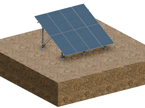 Lowpoly Ground Mounted Solar Panels-4 Rows of PV Modules 3D Model