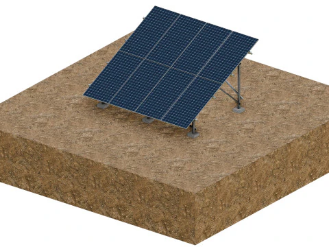Lowpoly Ground Mounted Solar Panels-4 Rows of PV Modules 3D Model