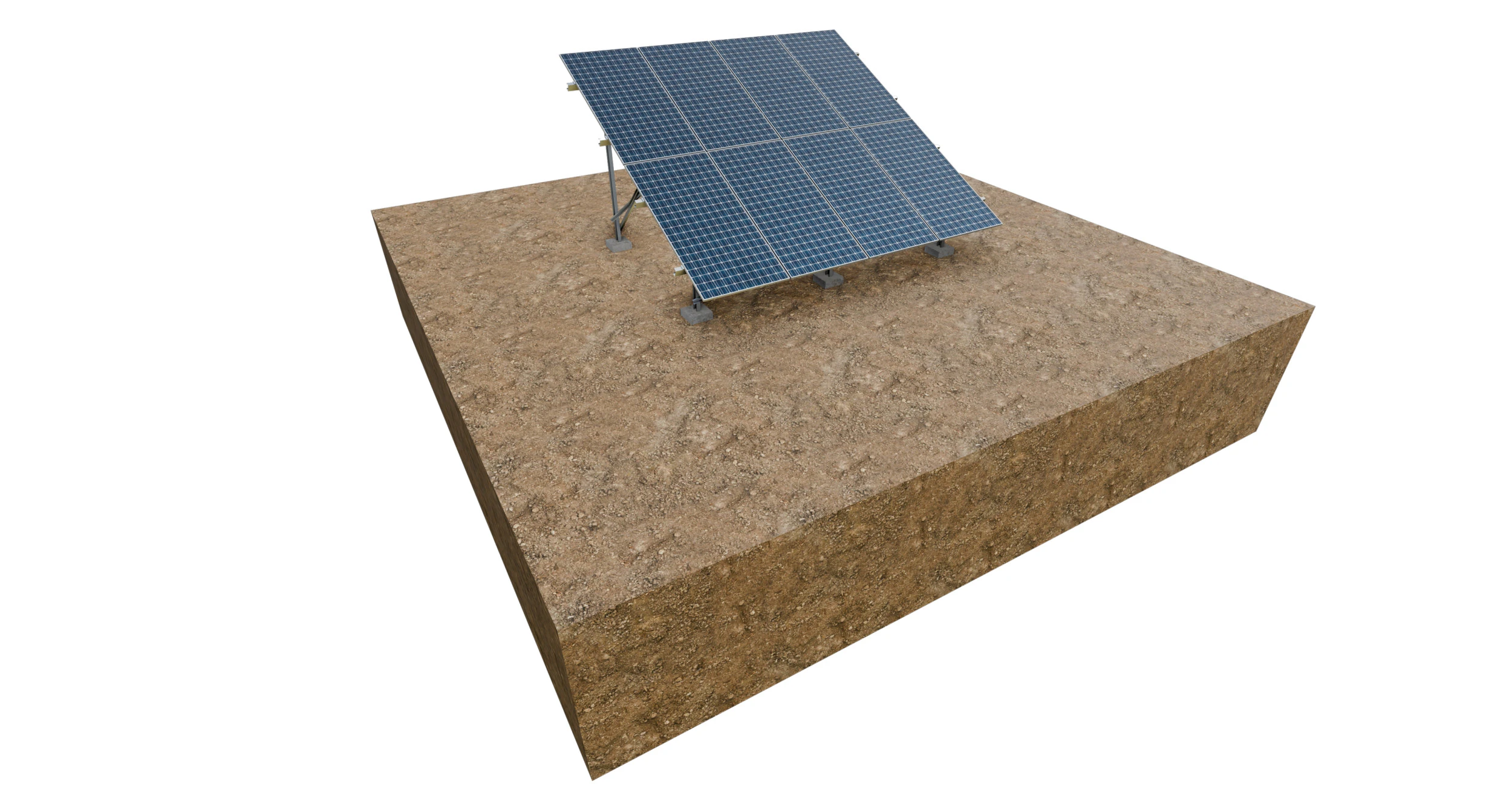 Lowpoly Ground Mounted Solar Panels-4 Rows of PV Modules 3D Model .c4d .max .obj .3ds .fbx .stl .blend